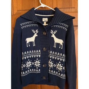 Bass Boys Fair Isle Nordic Cardigan Sweater Size S Navy Shawl Collar Knitwear‎